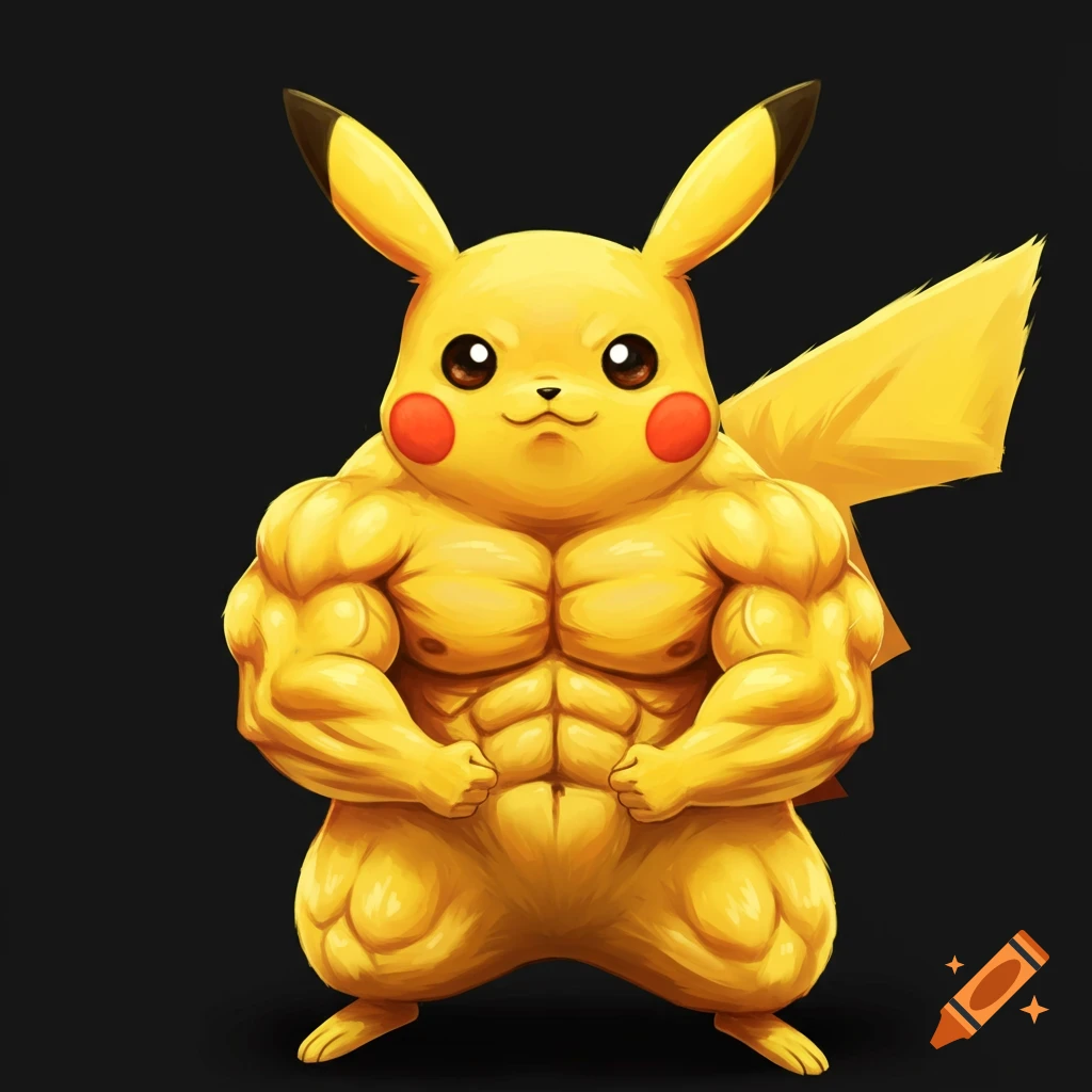 a very muscular, buff Pikachu
