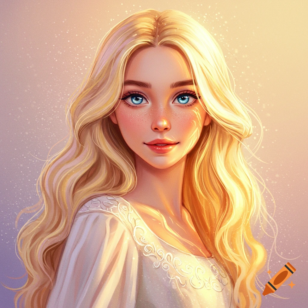 A portrait of a young woman with long blonde hair and blue eyes.