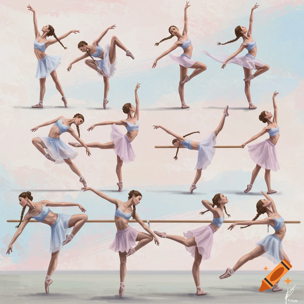 A group of ballerinas in various dance poses.