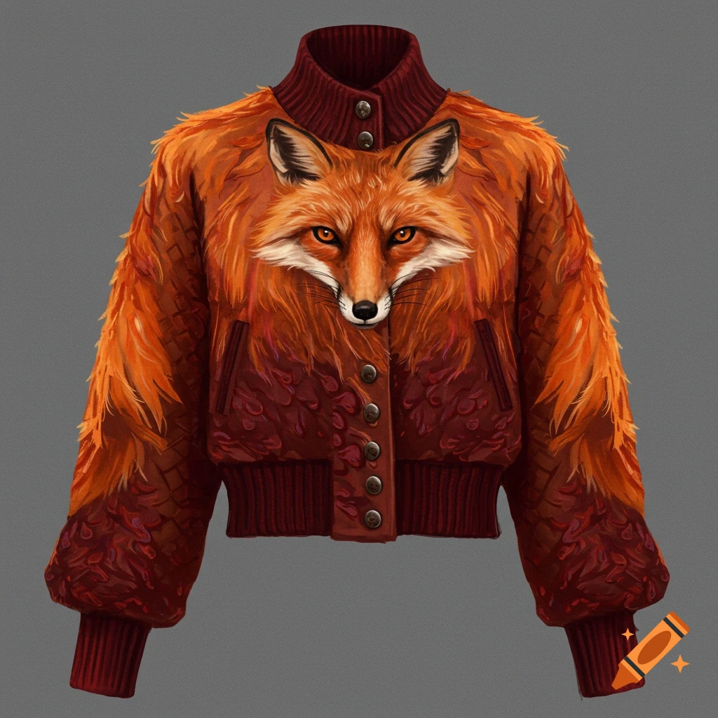 A cropped bomber jacket designed like a fox.