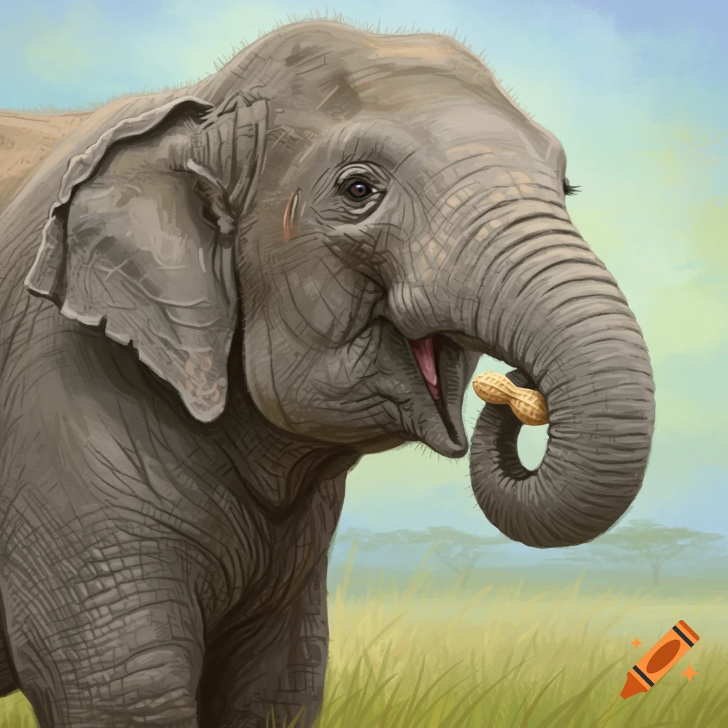 An elephant eating a peanut