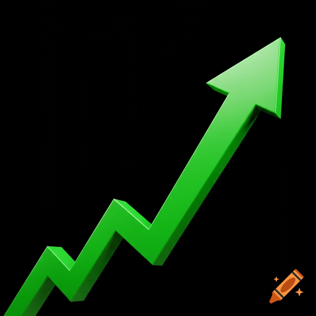 A green 3D arrow pointing upwards and to the right on a black background.