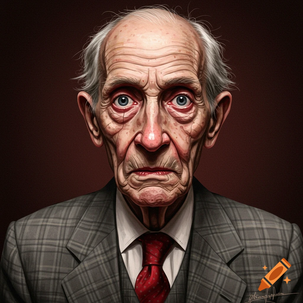 portrait of an old man in a grey suit