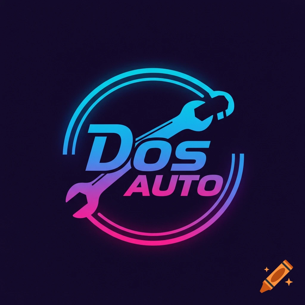 Neon blue and pink logo with the text 'Dos AUTO' and a wrench.