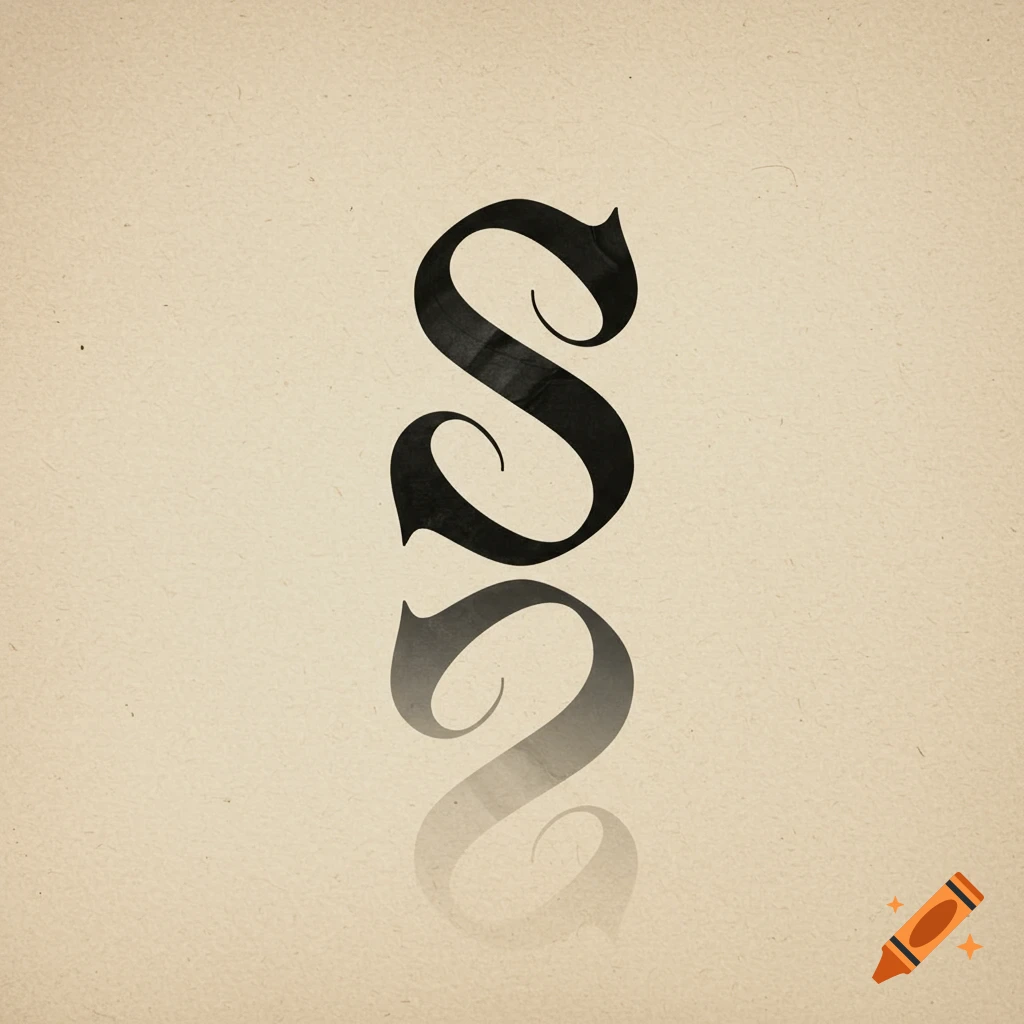 Calligraphic black letter S with reflection on textured background