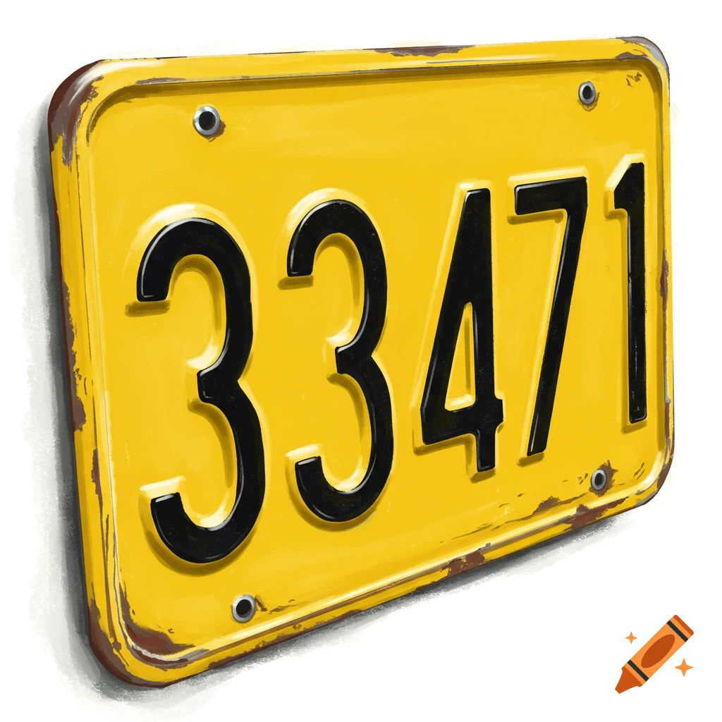 a yellow license plate with the number 33471