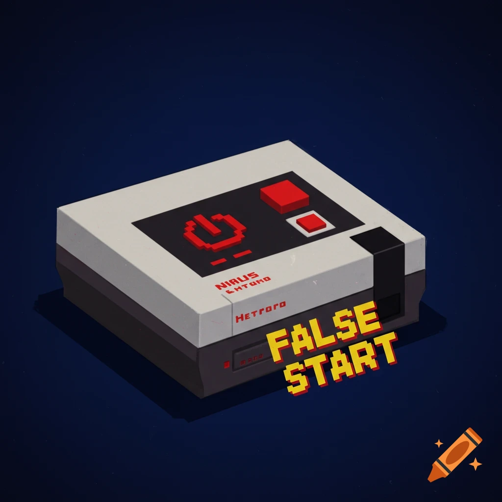 Pixel art of a retro video game console with 'False Start' text.