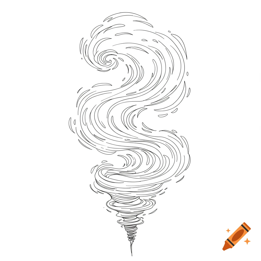 Black and white line drawing of a swirl of steam.