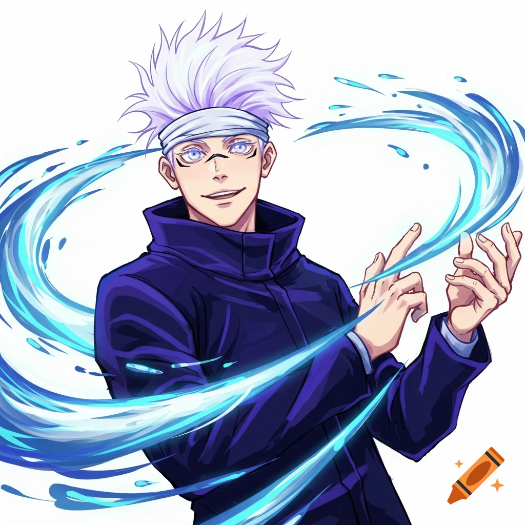 Anime character Gojo Satoru manipulating blue energy