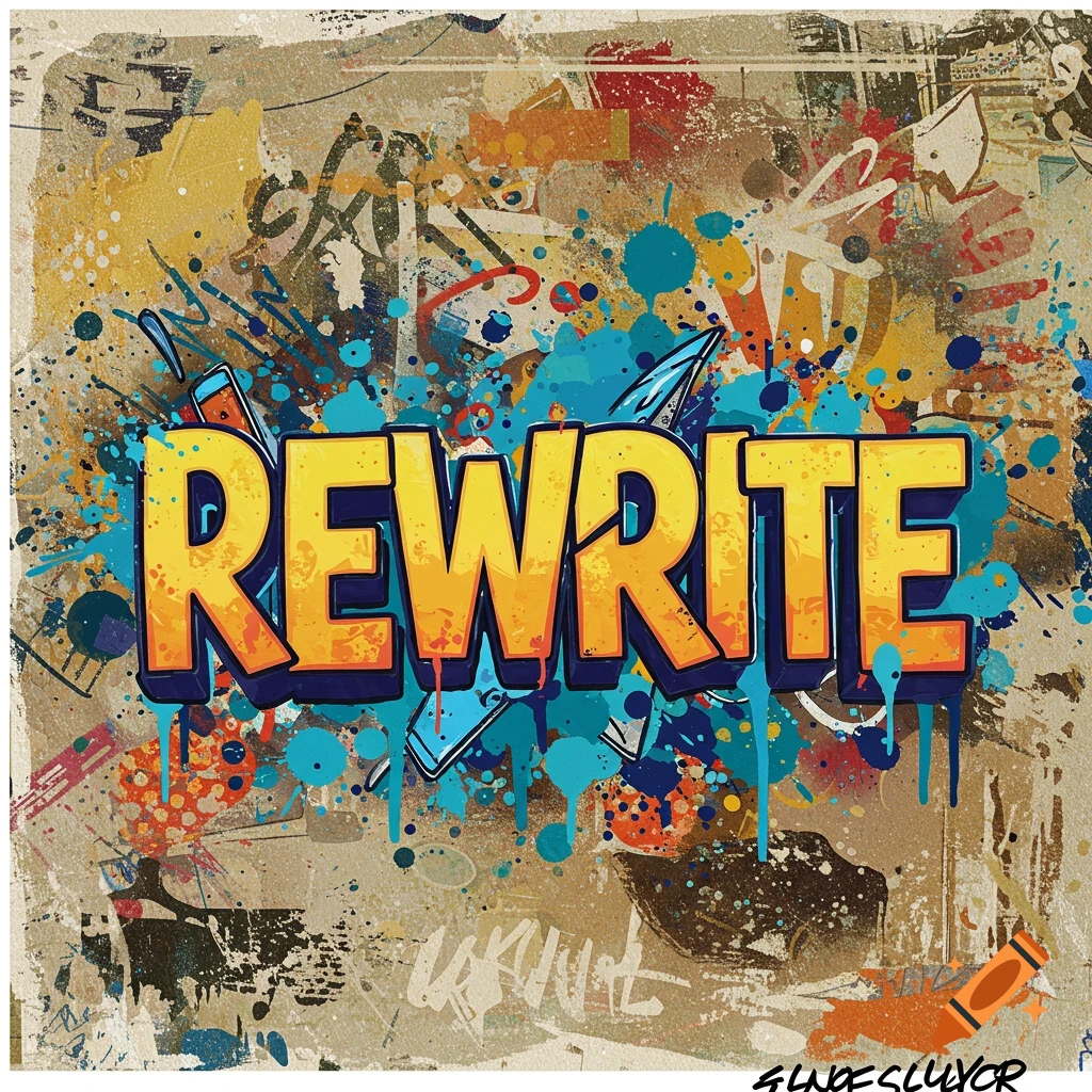 Colorful graffiti-style featuring the word REWRITE.