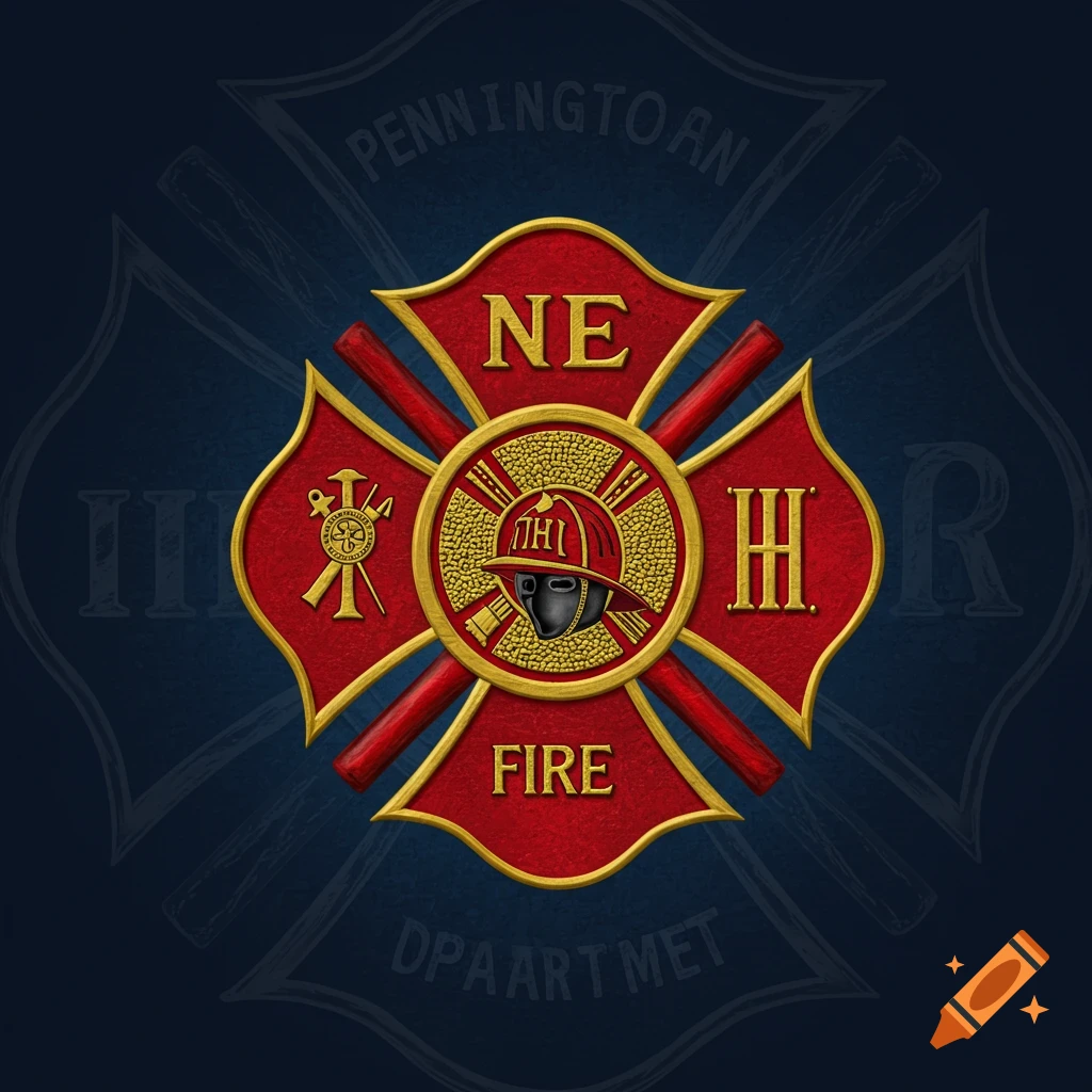 Red and gold Maltese cross firefighter emblem