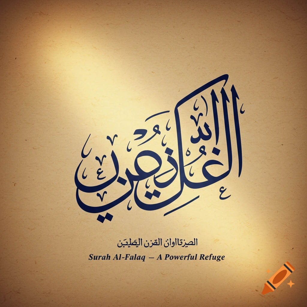 Elegant blue Arabic calligraphy on a textured parchment background with smaller English text below.