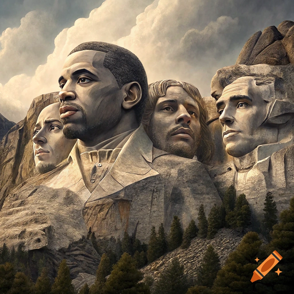 Four faces resembling Diddy, Drake, Michael Jackson, and Jay