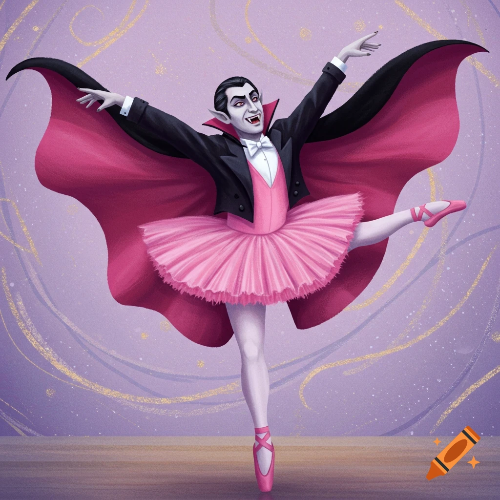 Count Dracula in a pink tutu dancing ballet