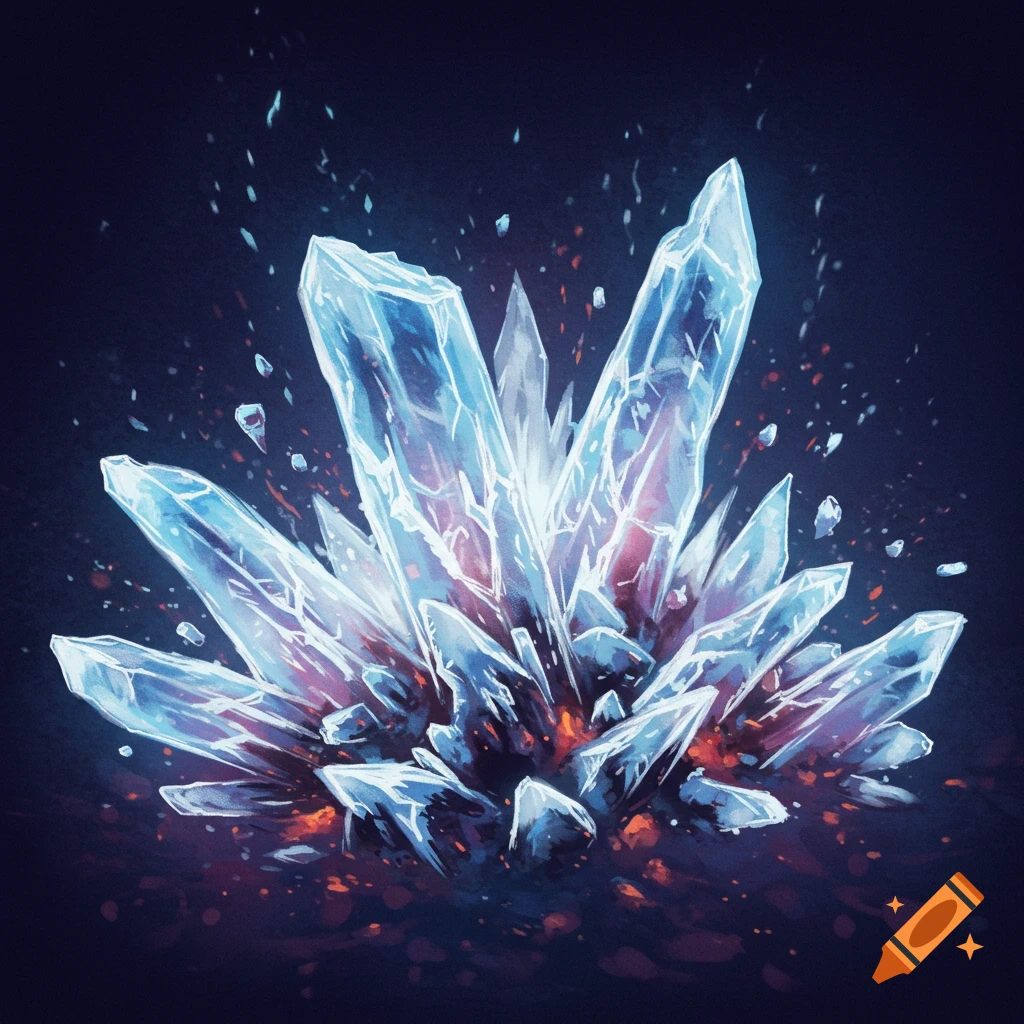 A cluster of blue and red glowing crystals on a dark background.