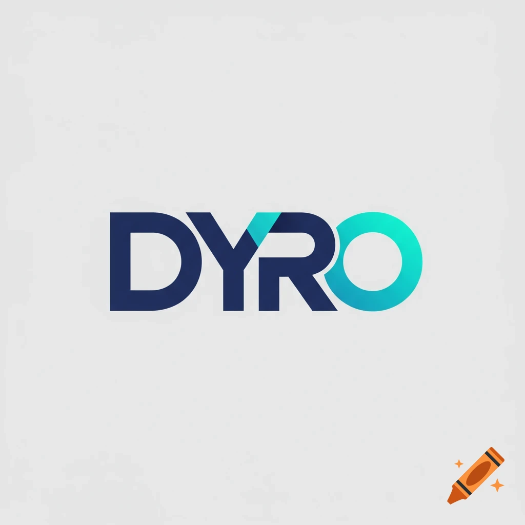 Business logo for DYRO with blue text on a grey background