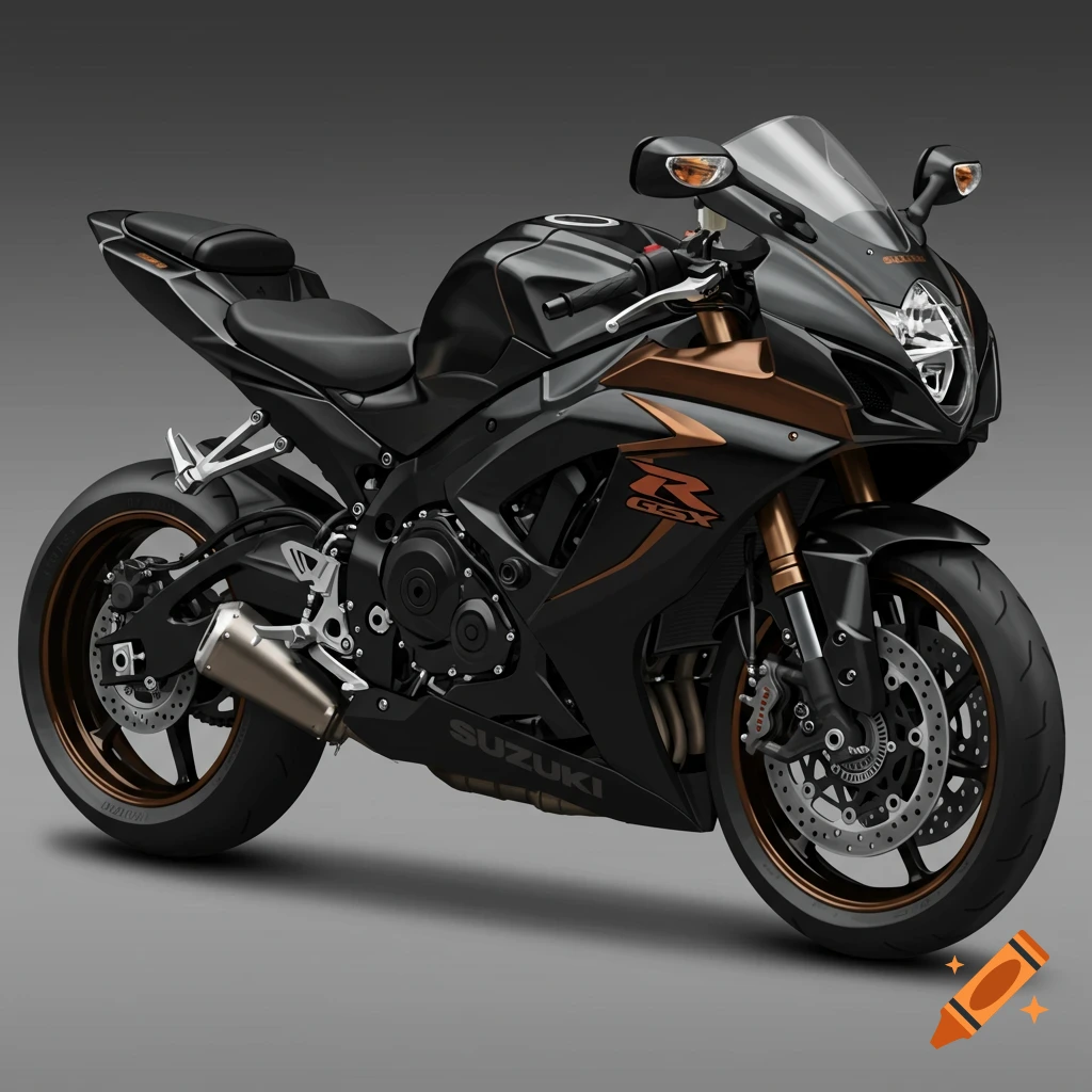 A black Suzuki motorcycle with bronze accents.