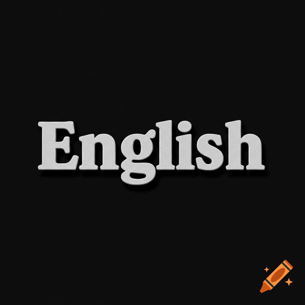 White 3D text spelling 'English' on a black background.