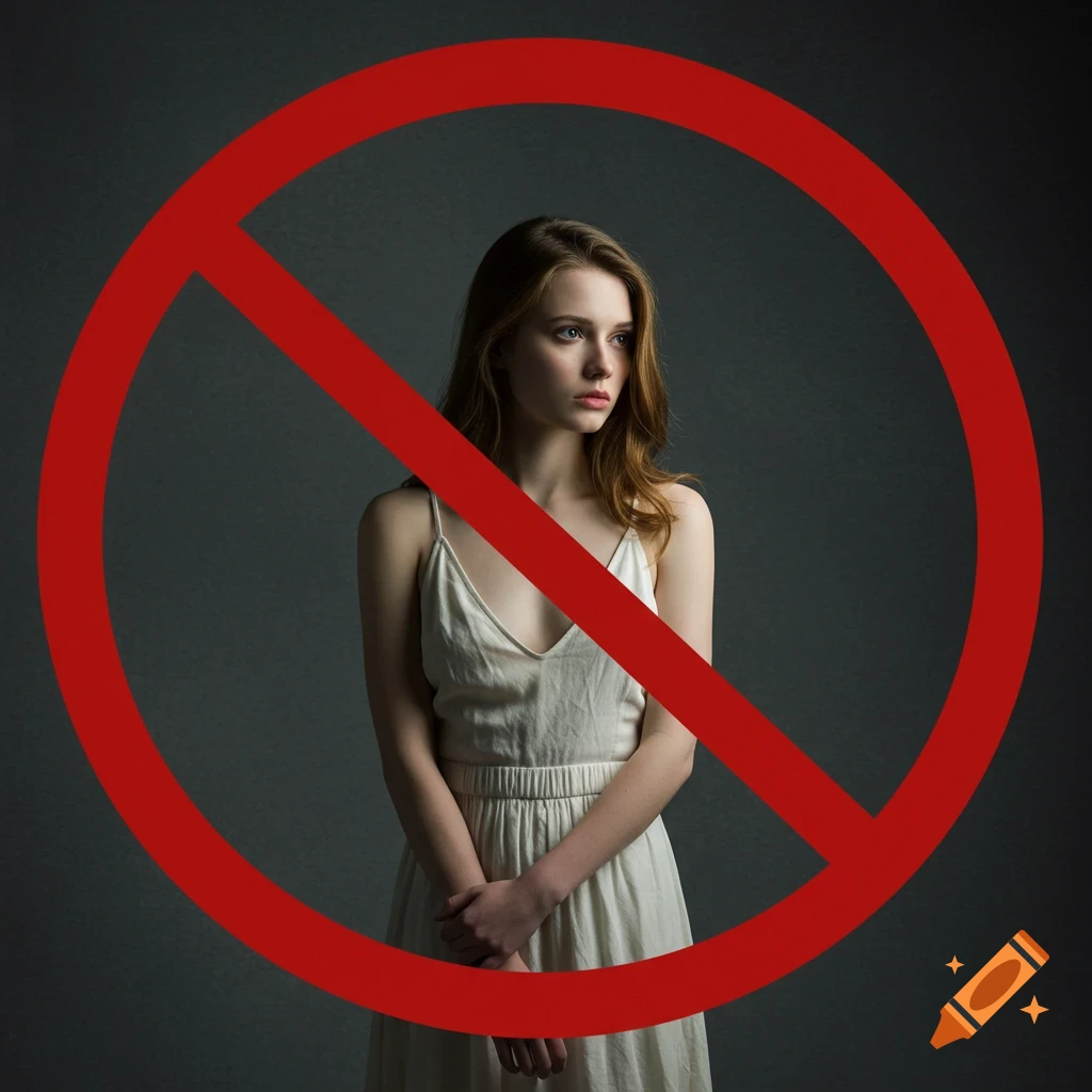 Young woman inside a red prohibition symbol