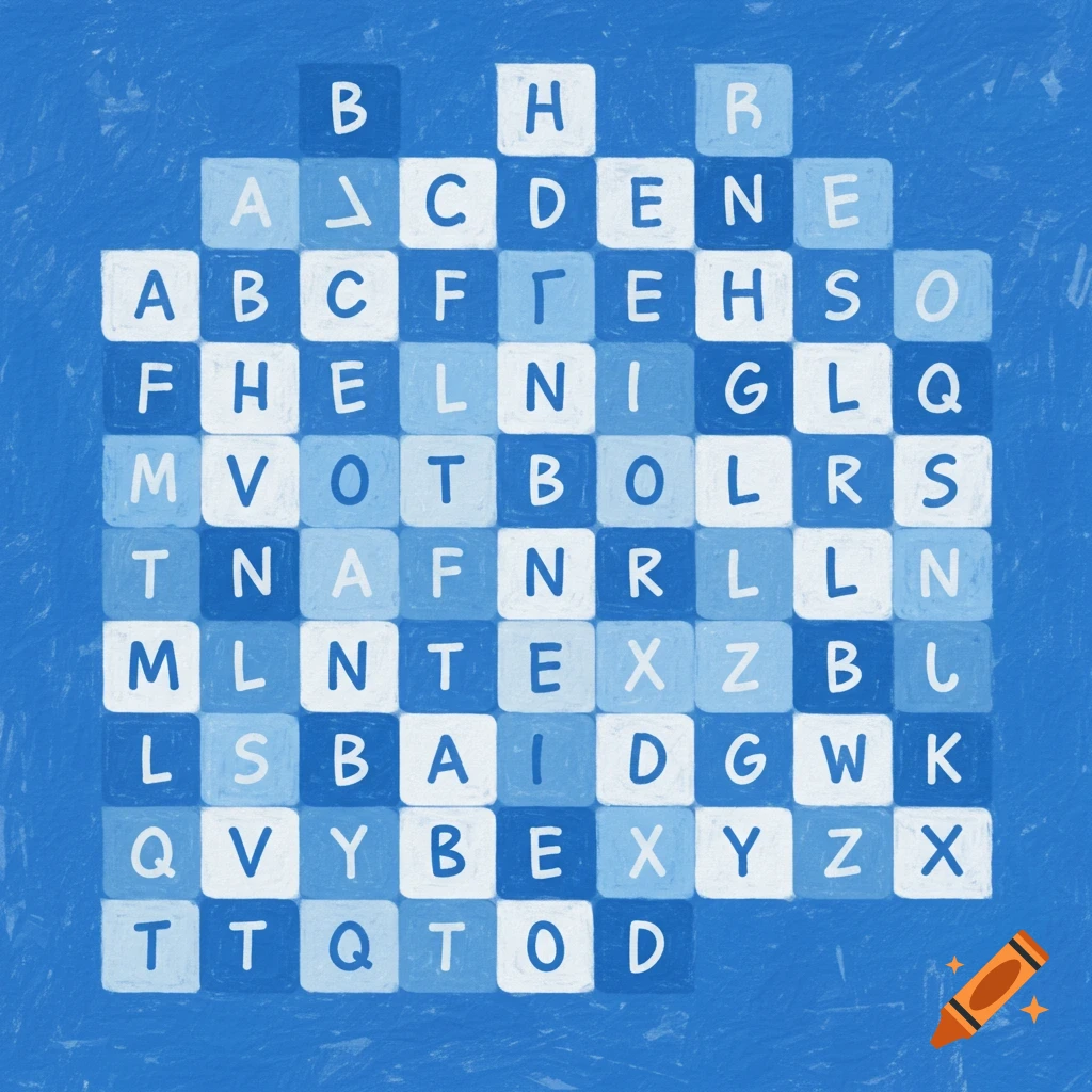 A blue and white word search grid