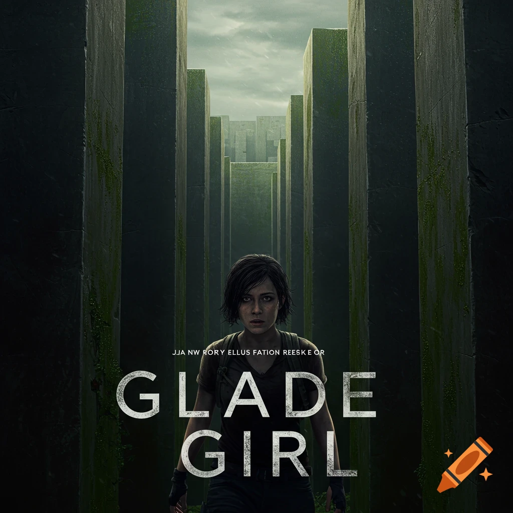 A determined woman stands in the foreground of a tall, dark, mossy maze. The title GLADE GIRL is visible.