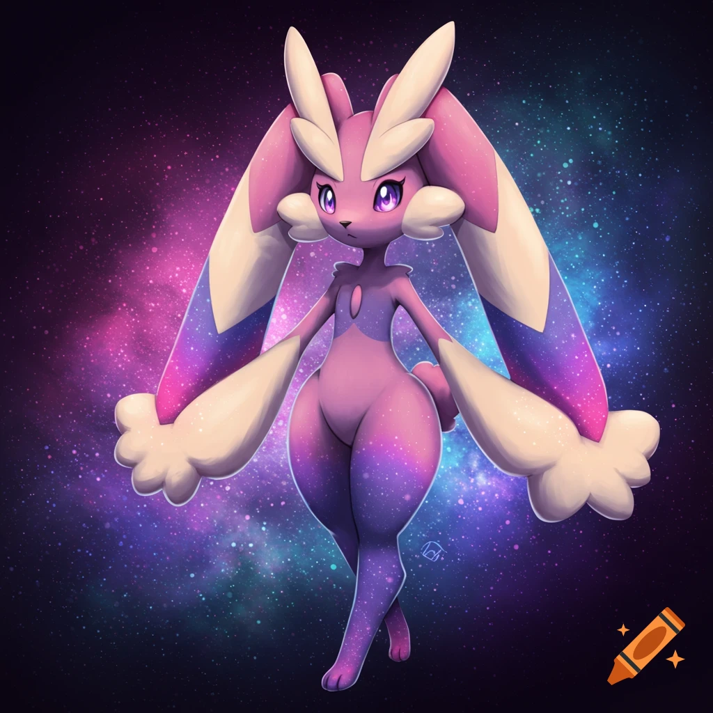 Stylized image of a cosmic rabbit-like Pokemon character against a galaxy background.