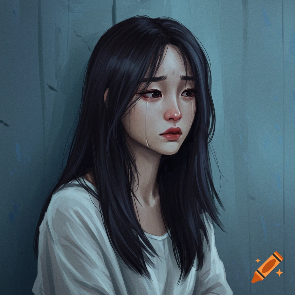 A sad girl is crying