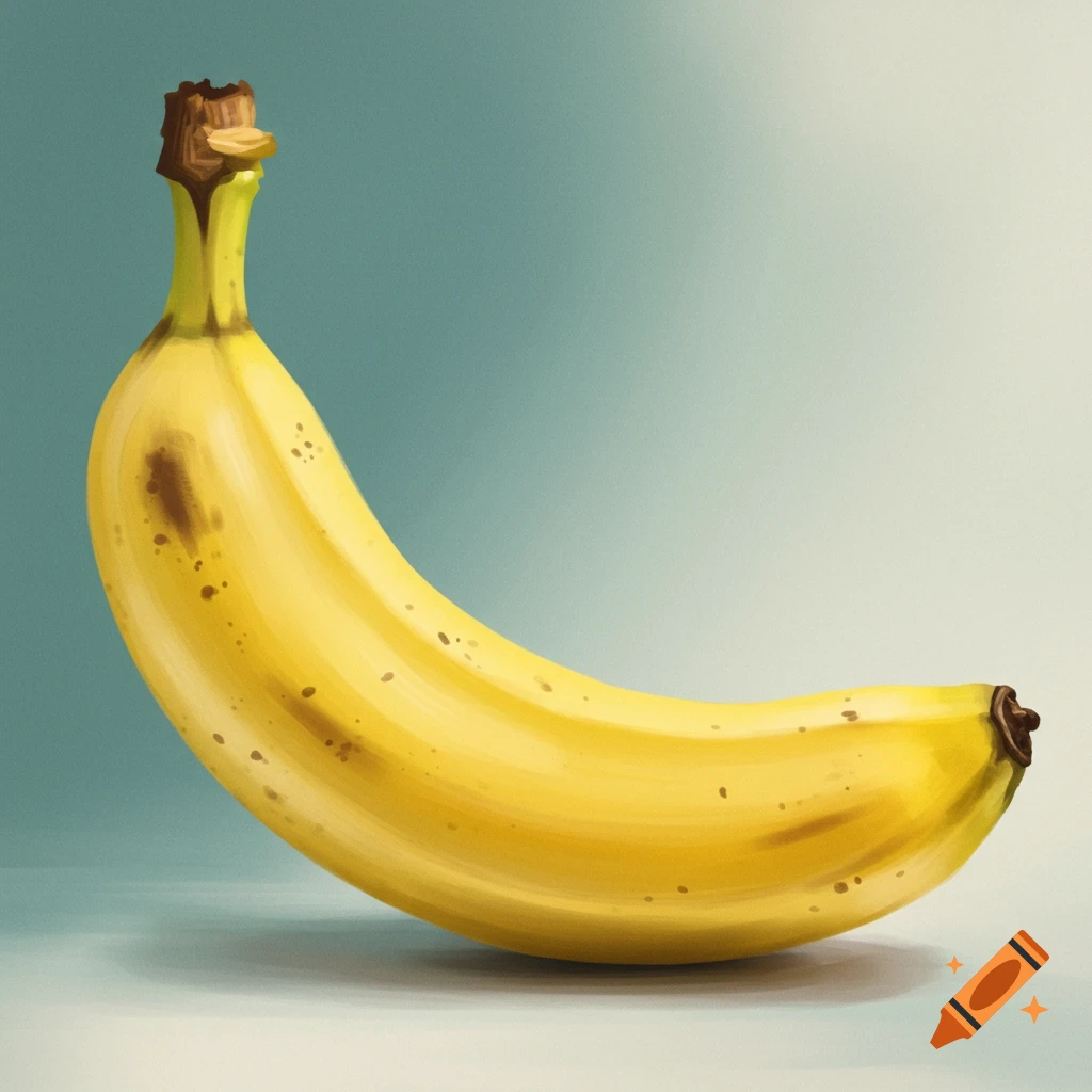 A banana on a surface against a blue-green background.