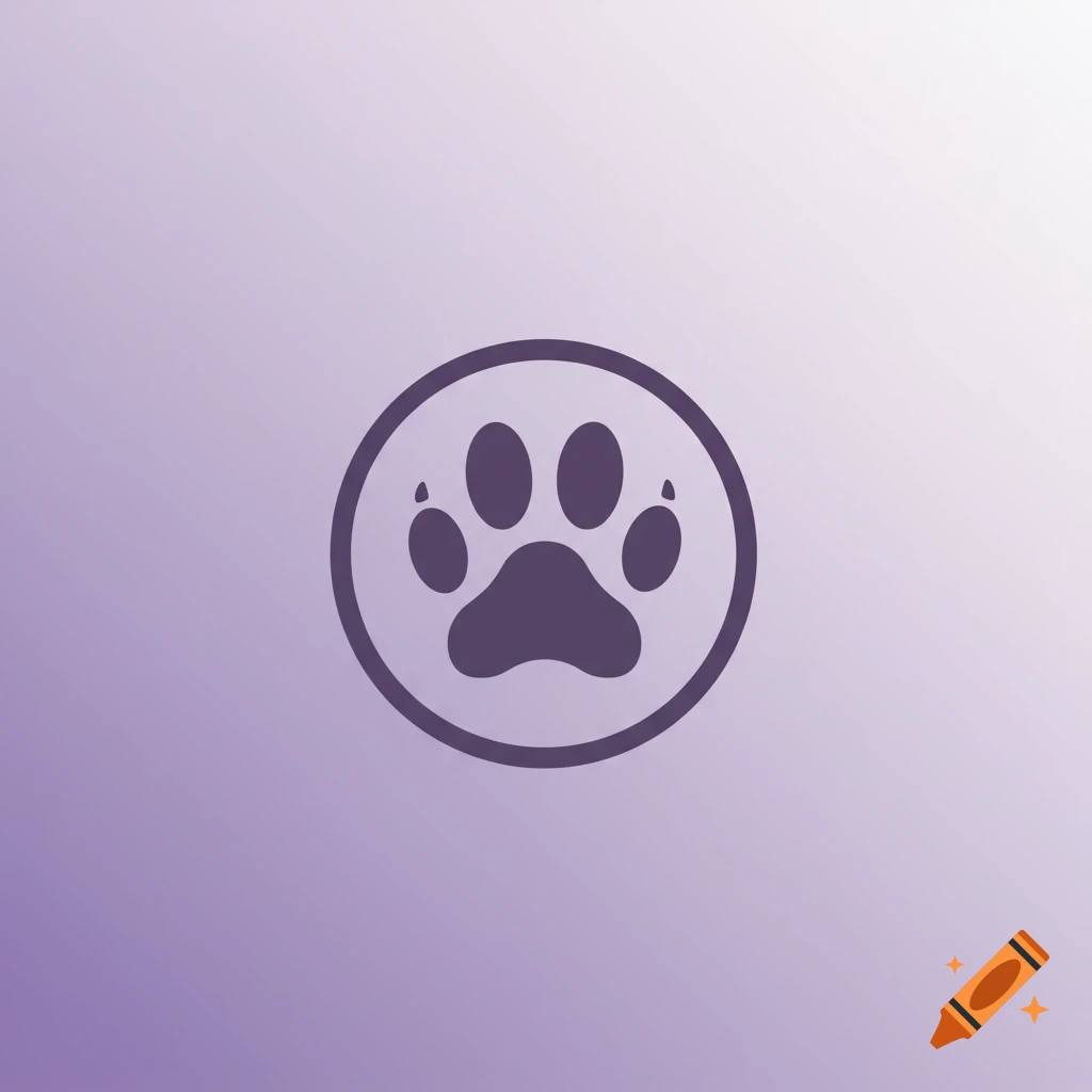 A purple paw print inside a circle on a gradient purple background