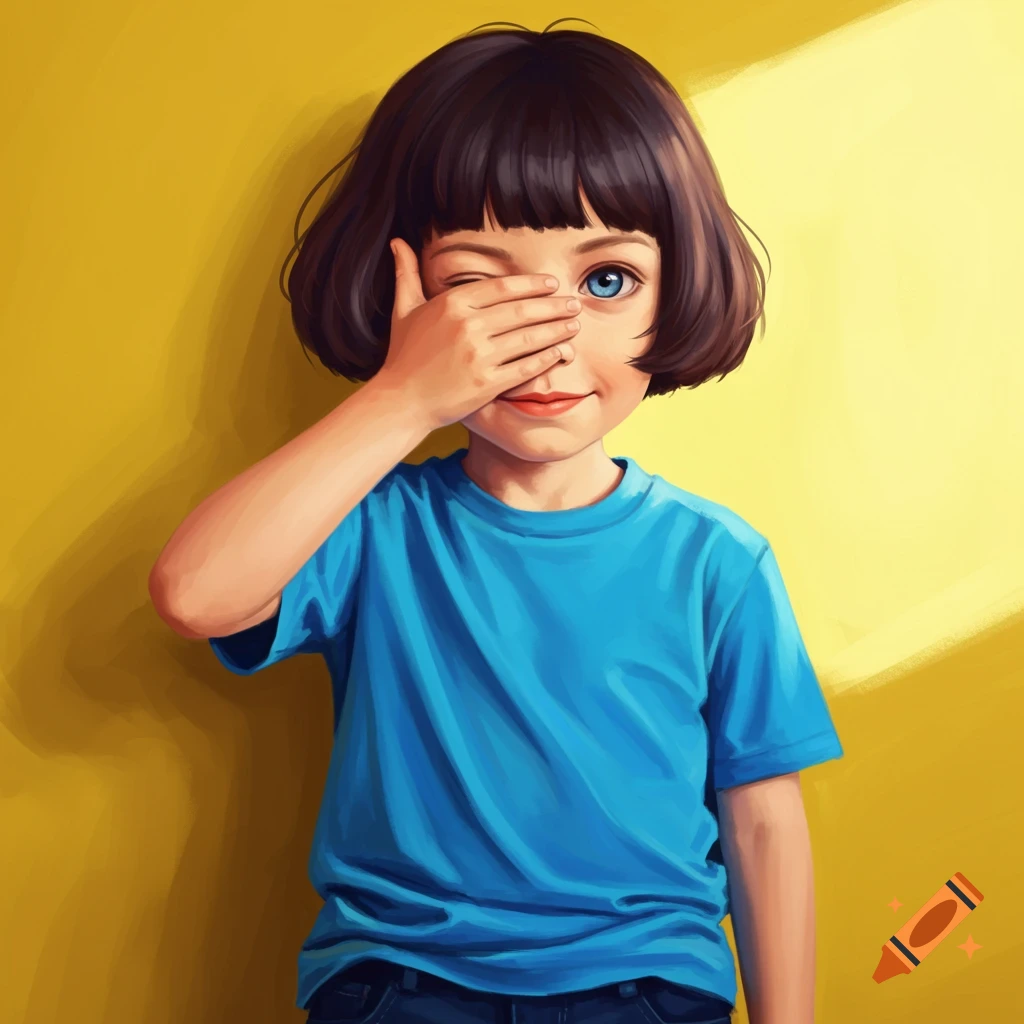 A child covering one eye