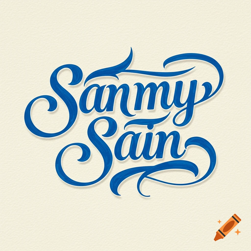 Blue cursive text "Sammy Sain" on a textured background.