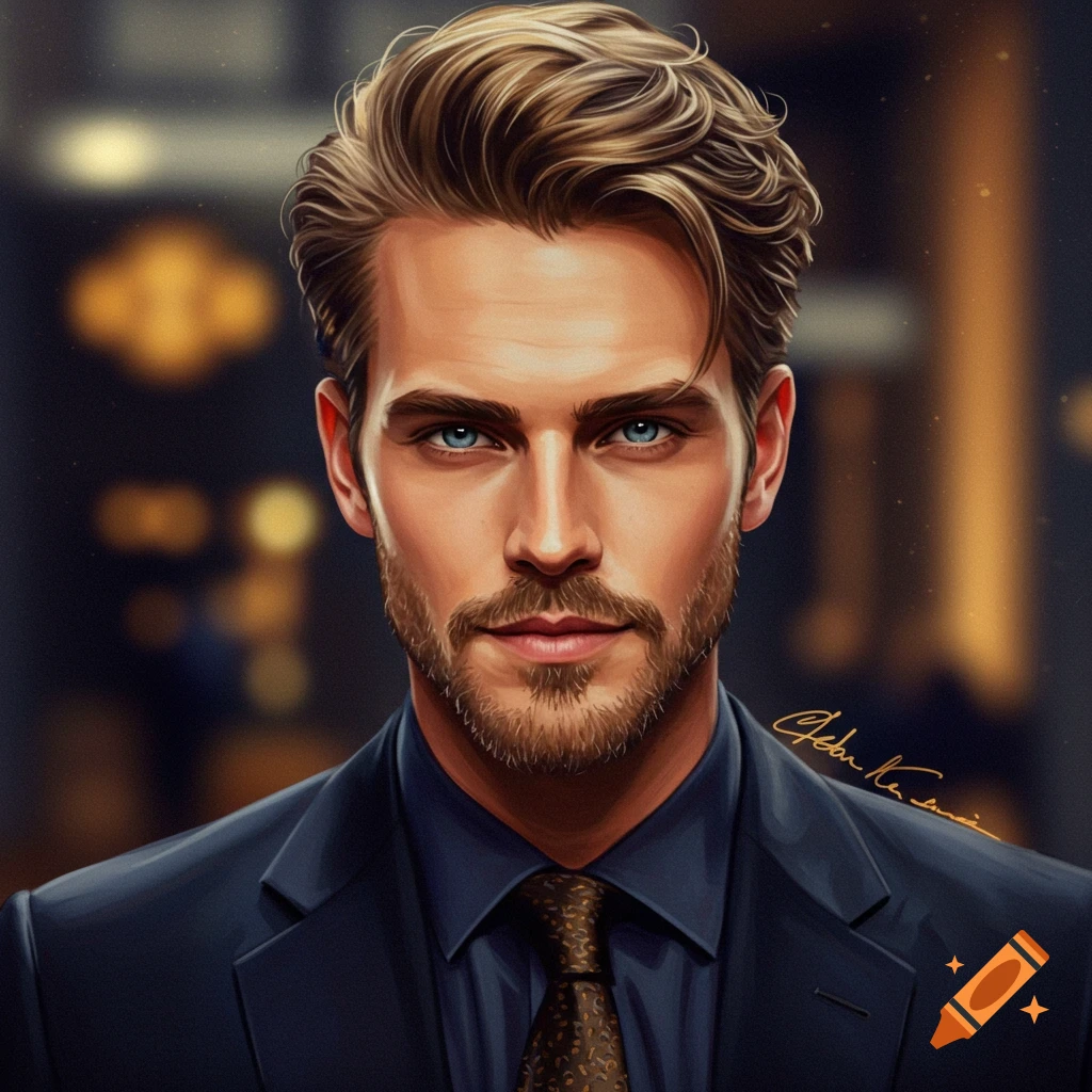 Painting of a handsome man in a suit and tie