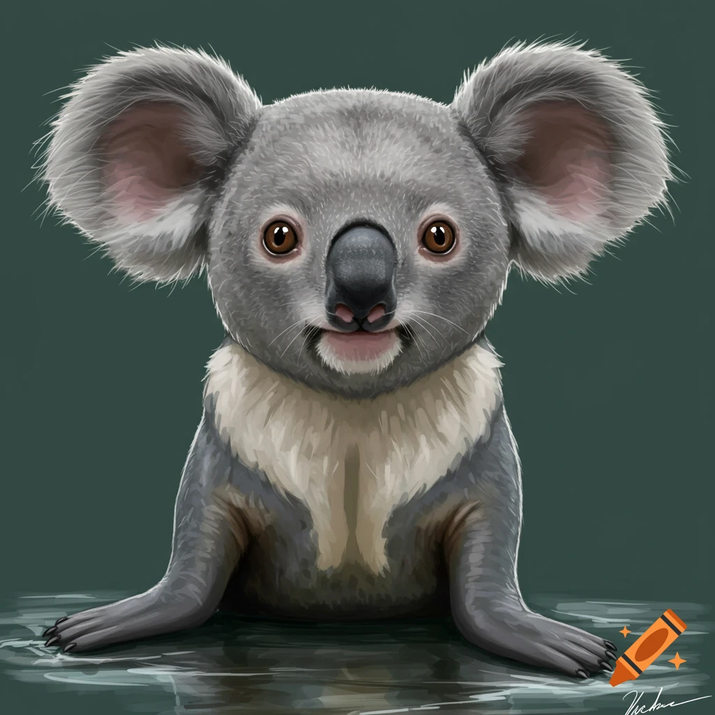 A hybrid creature with a koala head and seal body sitting in water.