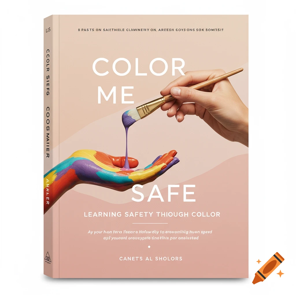 A book cover titled 'Color Me Safe' shows a hand painting rainbow colors onto another hand with a paintbrush.