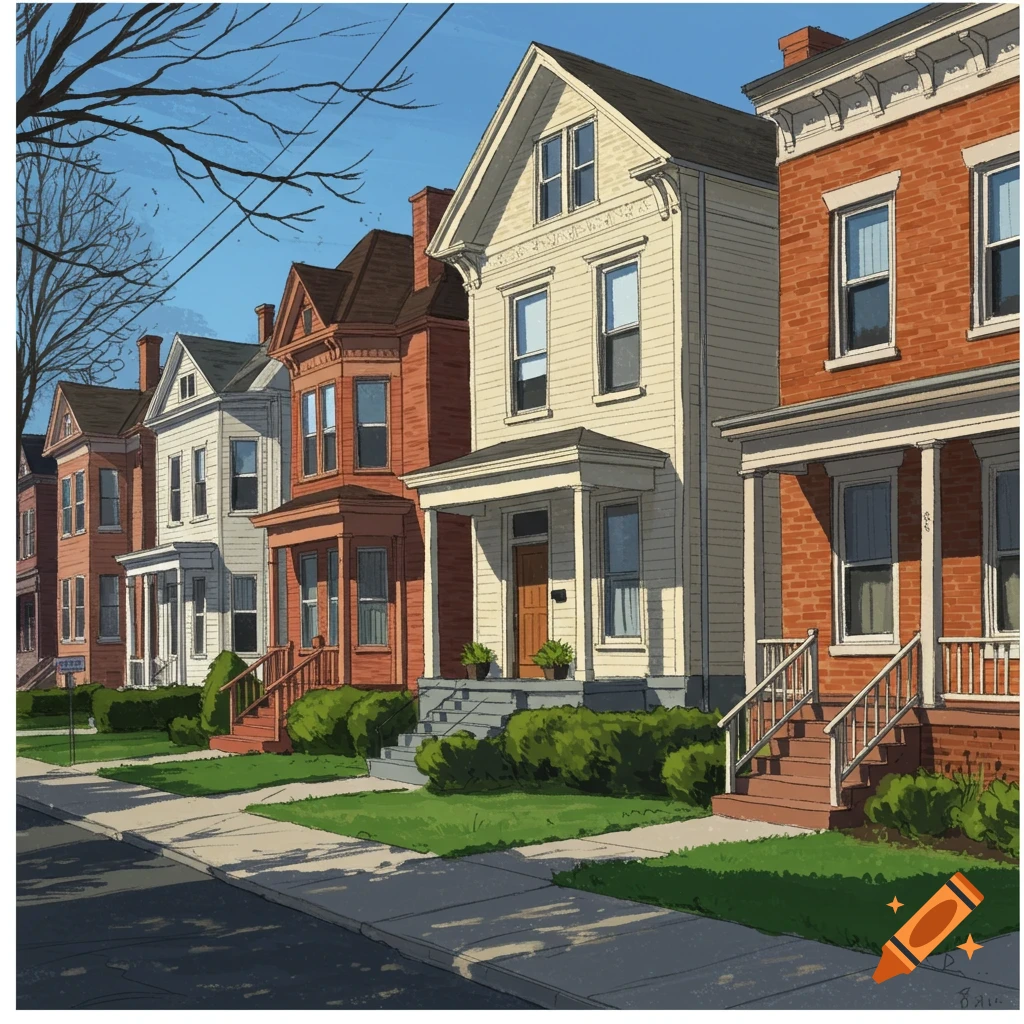 A row of houses along a street.