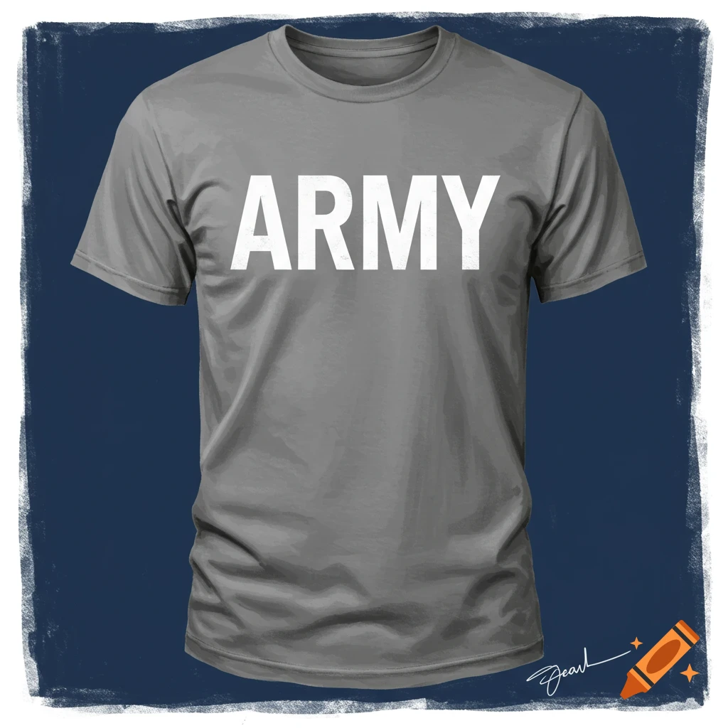 A grey t-shirt with white 'ARMY' text.
