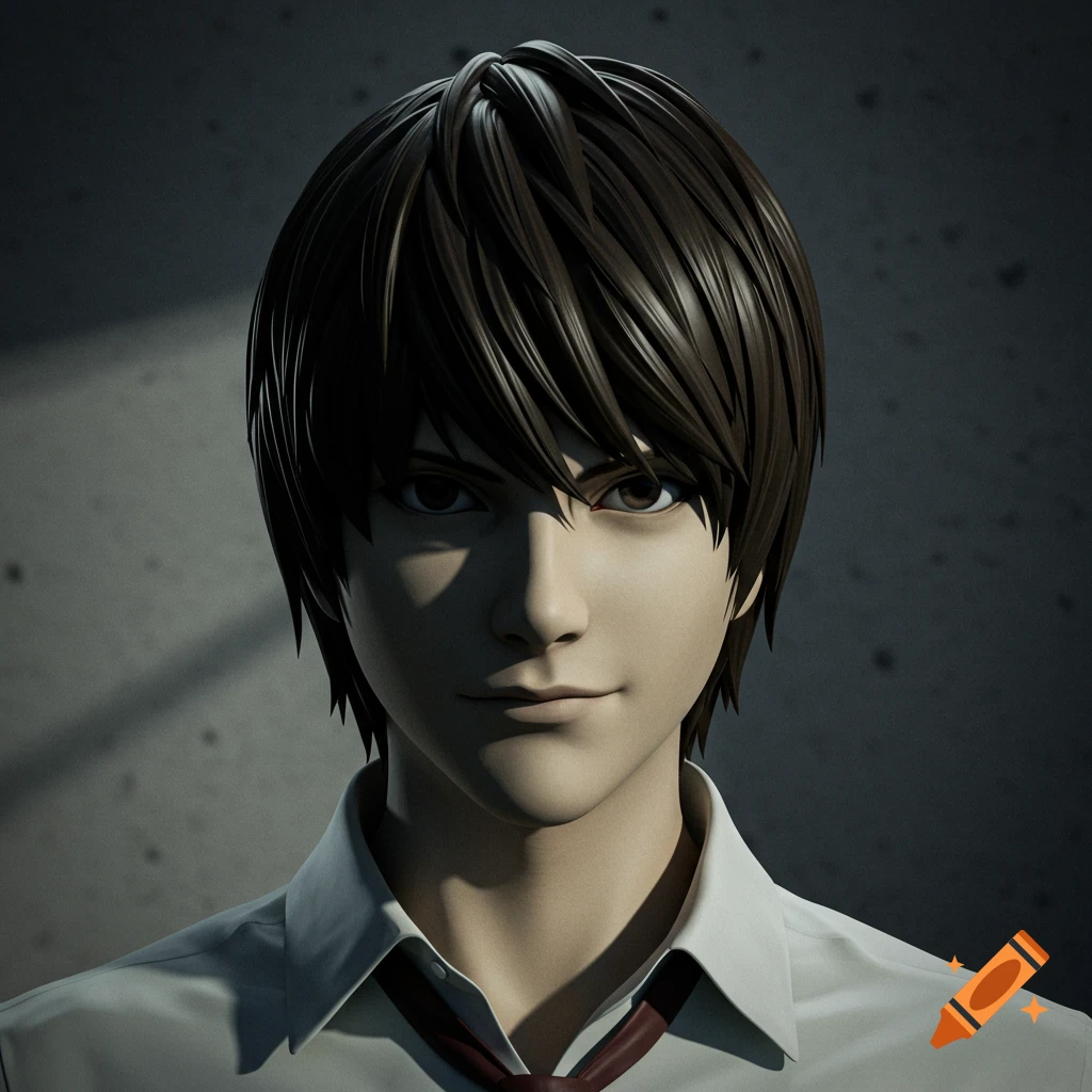3D render portrait of Light Yagami in a school uniform