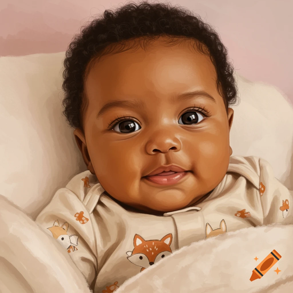 A cute baby in a fox onesie snuggled in a blanket.