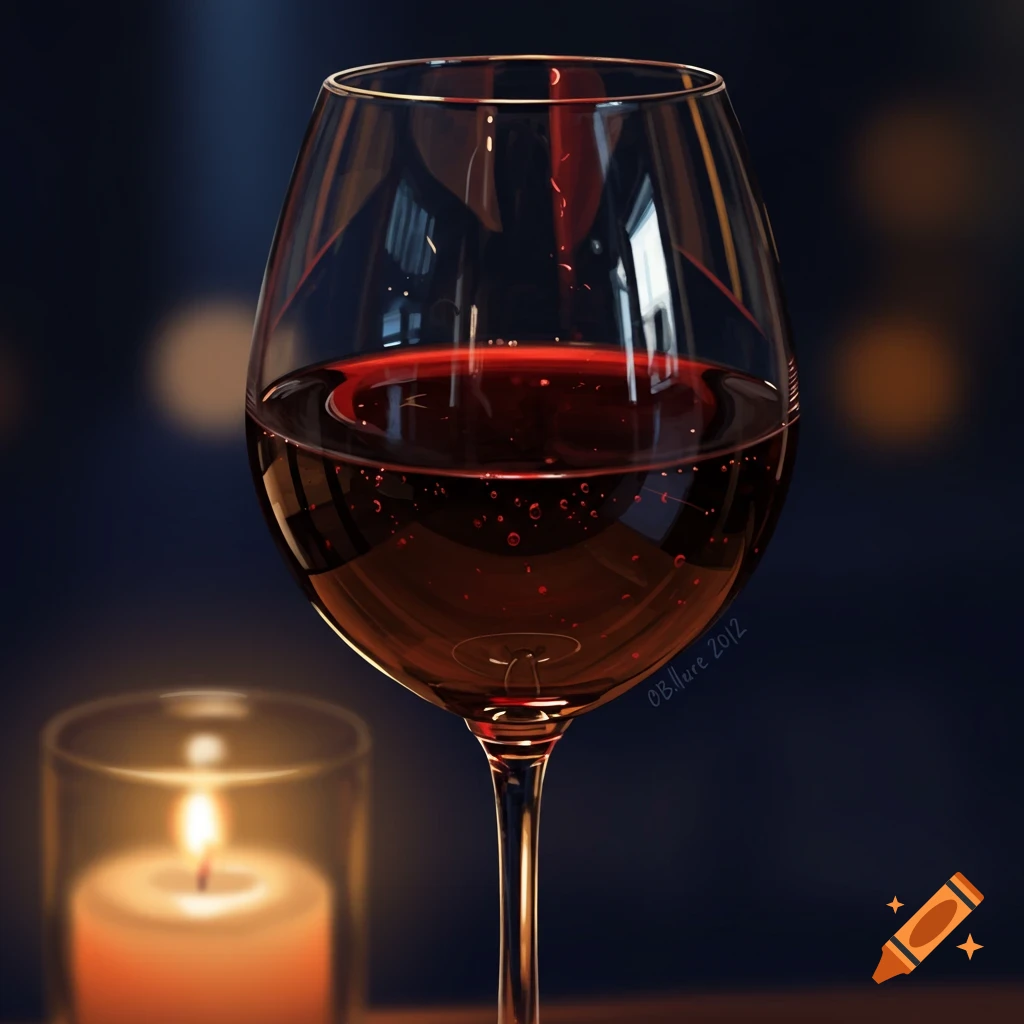 Close-up of a glass of red wine next to a lit candle.