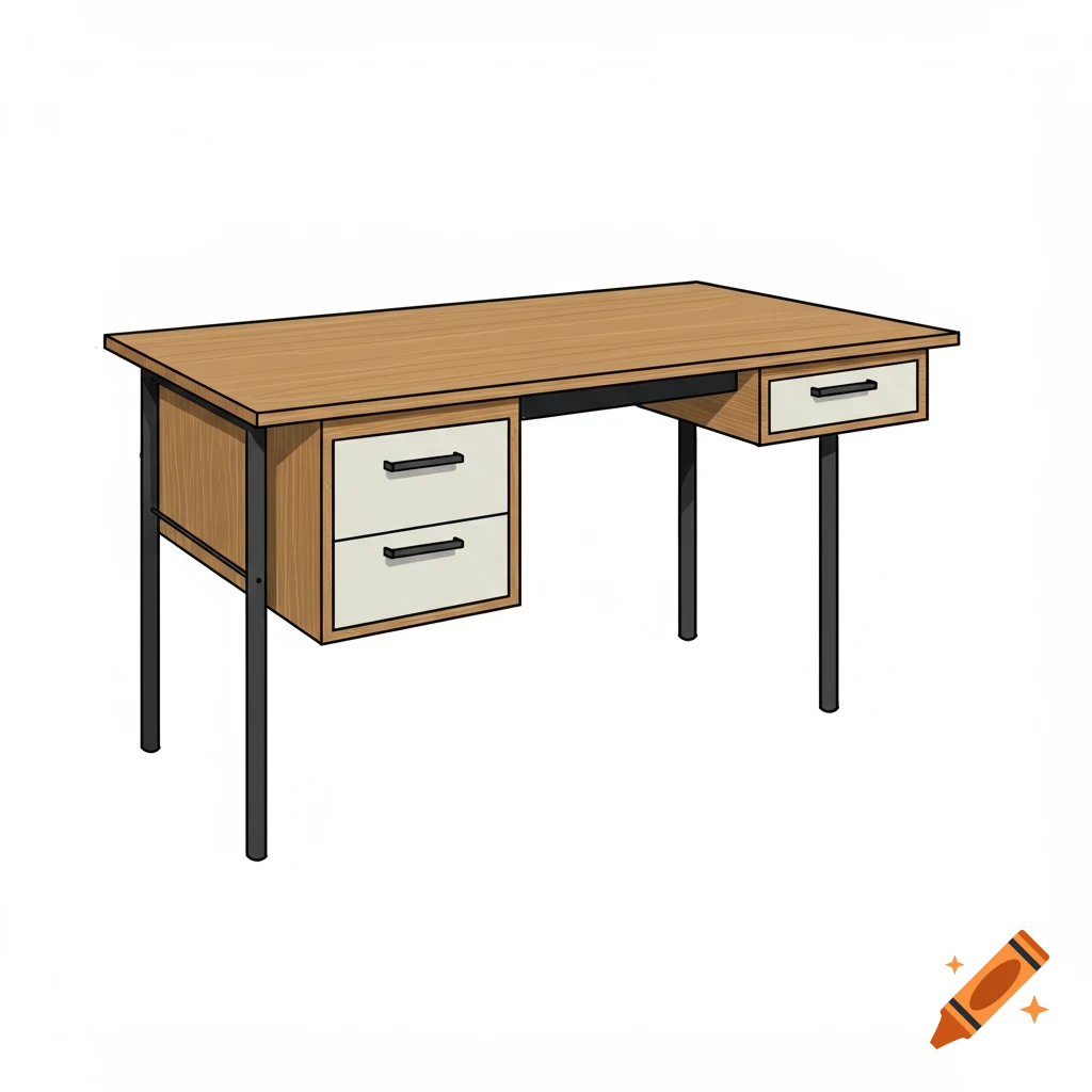 A line art illustration of a desk in the Bauhaus style.