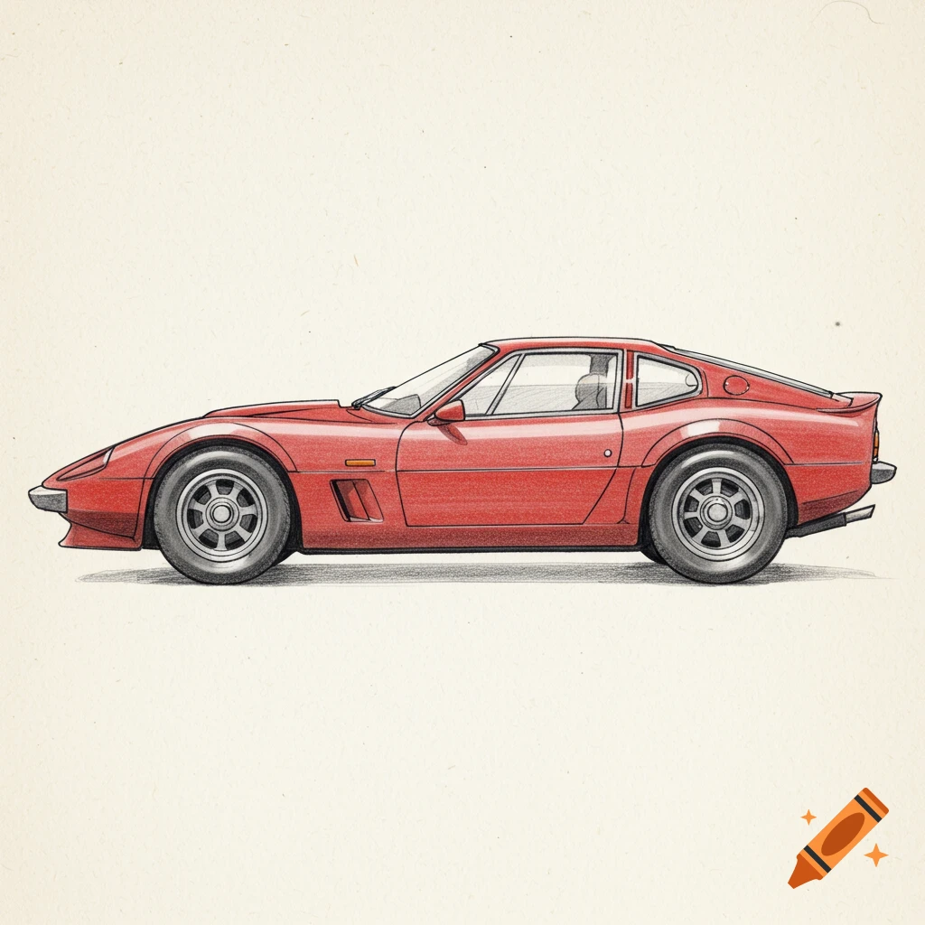 Red sports car sketch in profile view