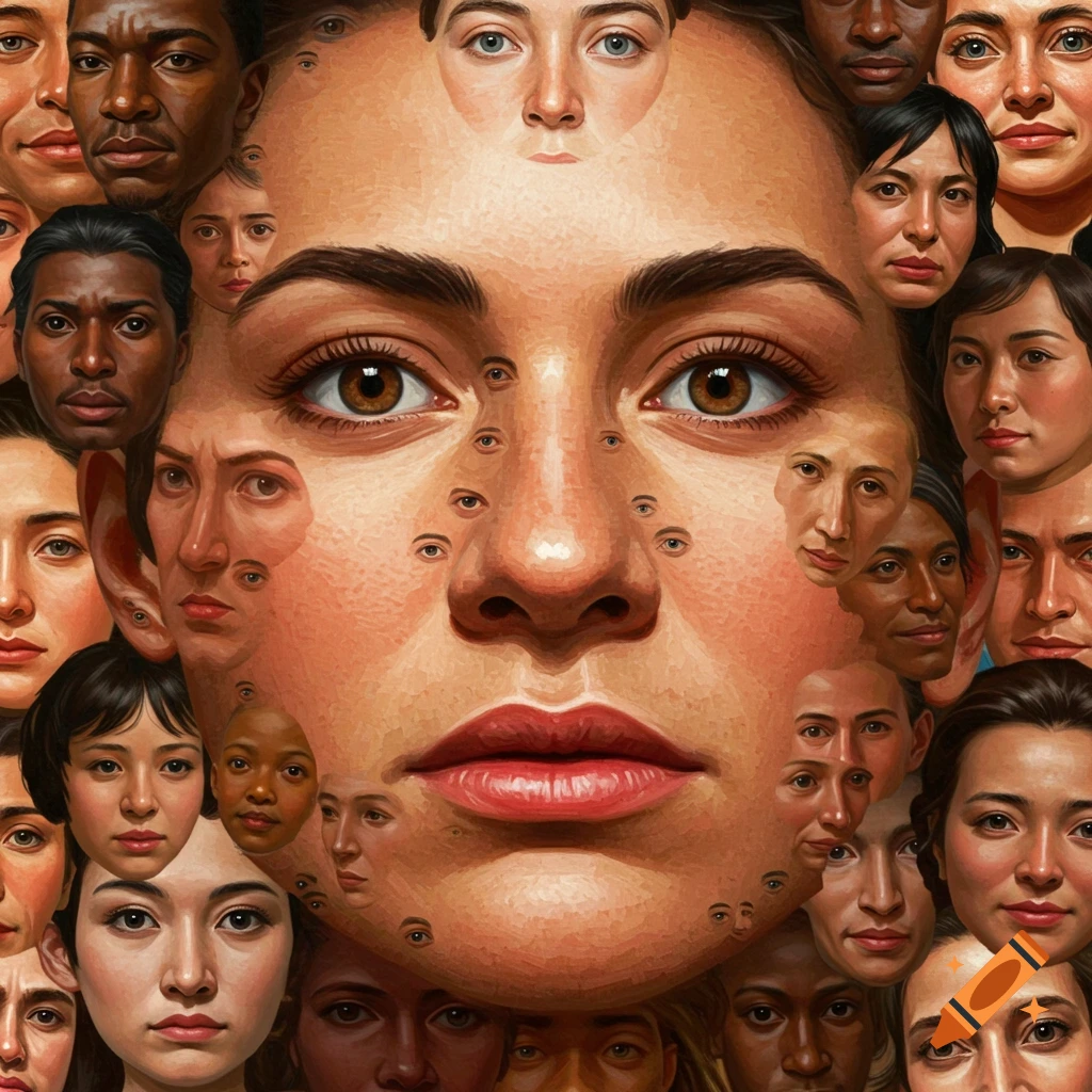 A large face is composed of many smaller faces.