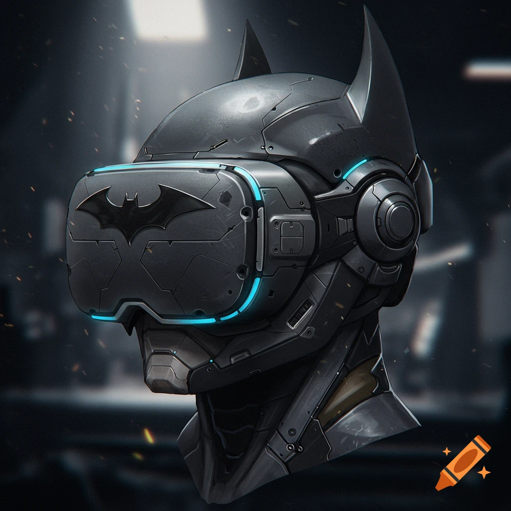A futuristic Batman-themed VR helmet.