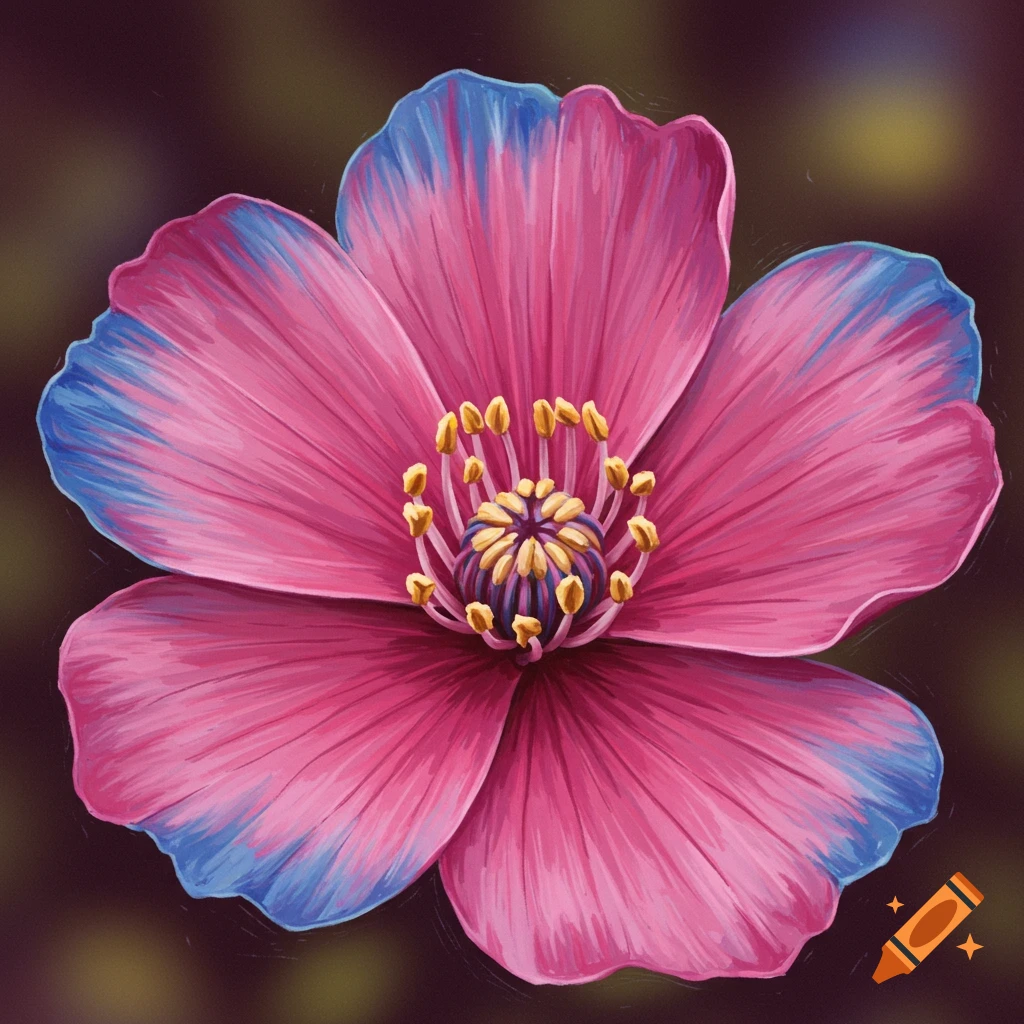 A vibrant image of a pink flower with blue tips on its petals.