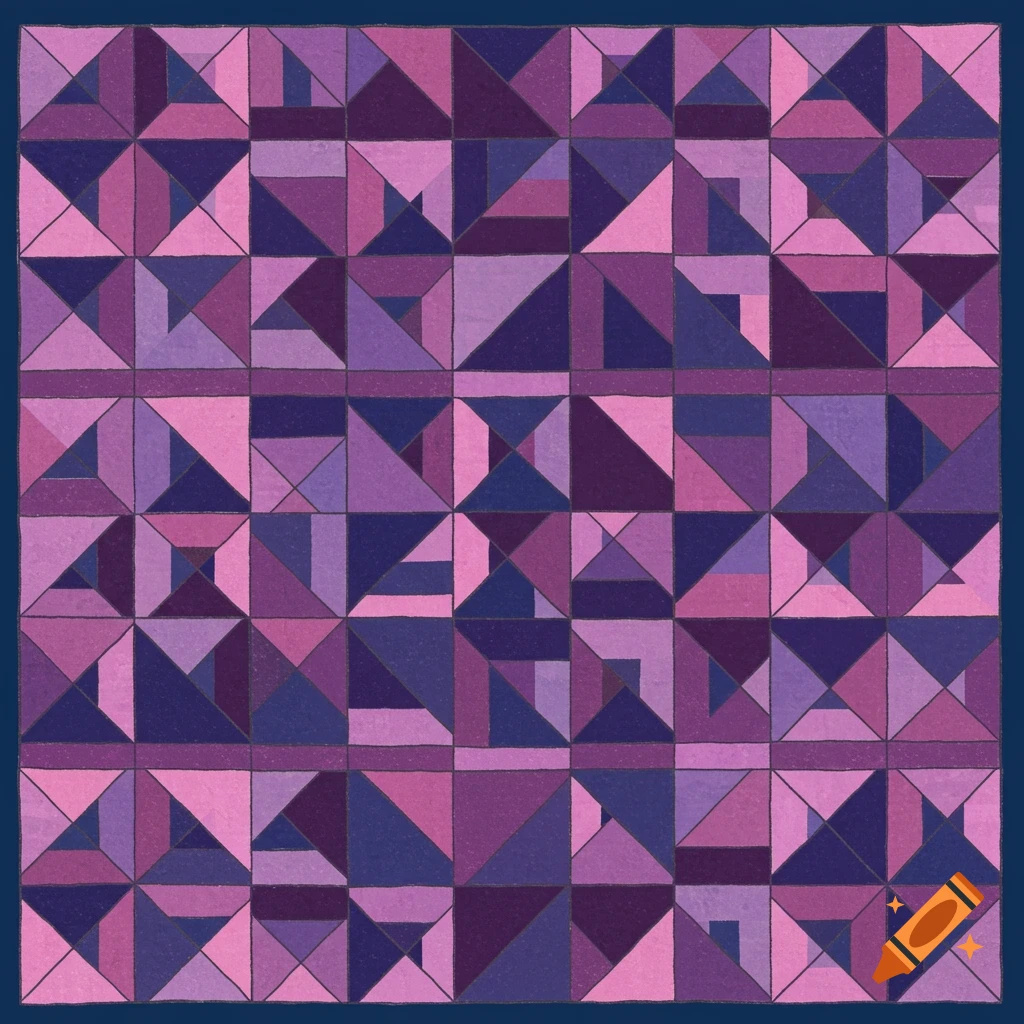 Geometric quilt pattern in pink, purple, and blue