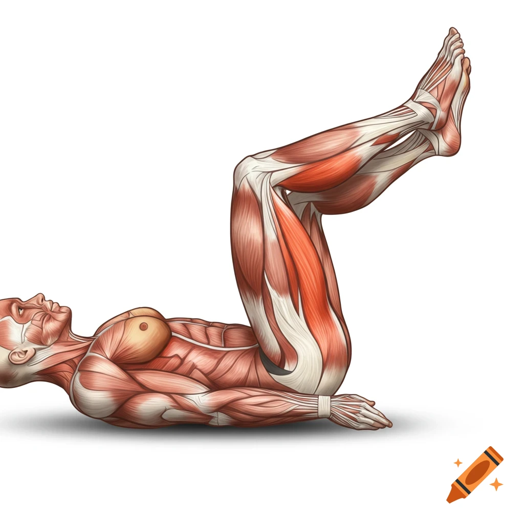 Anatomical illustration of muscles during a supine leg raise.