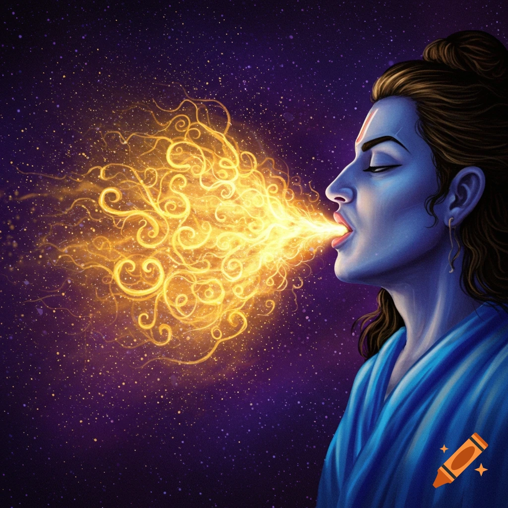 Ram breathing golden light against a starry sky