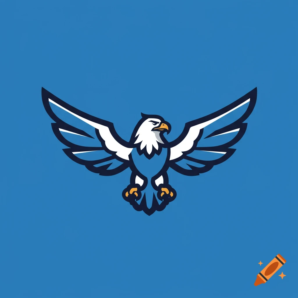 Cartoon logo of an eagle with spread wings.