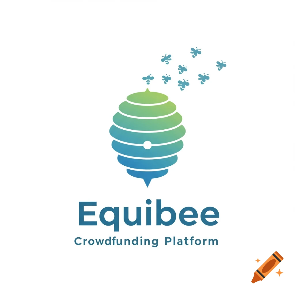 Logo for Equibee Crowdfunding Platform featuring a beehive and bees.
