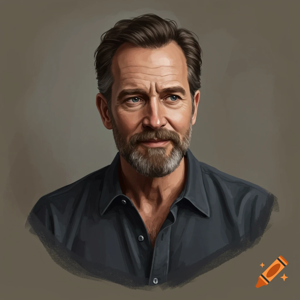 A portrait of a man with a beard wearing a dark shirt.